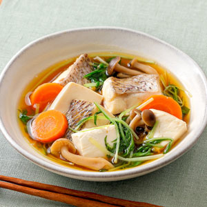 たいと水菜のレンジ鍋