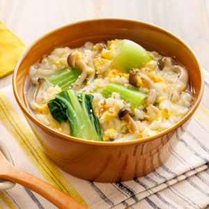 チンゲン菜ときのこのたまごクッパ